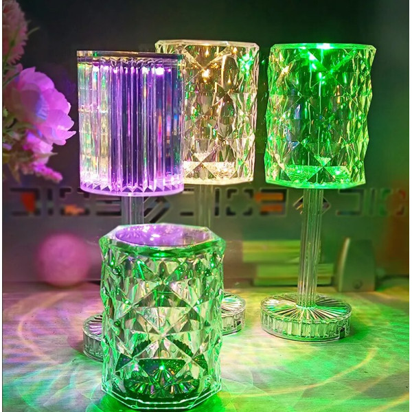 LED RGB сензорна настолна кристална лампа с функция за 16 цвята и дистанционно управление TV1297