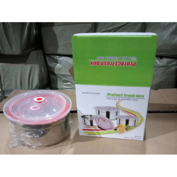 Комплект от три броя кутии за съхранение от неръждаема стомана с пластмасови капаци SD303