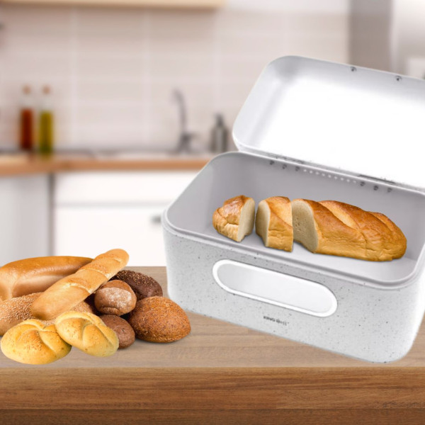 Метална кутия за хляб, инокс с бяло мраморно покритие