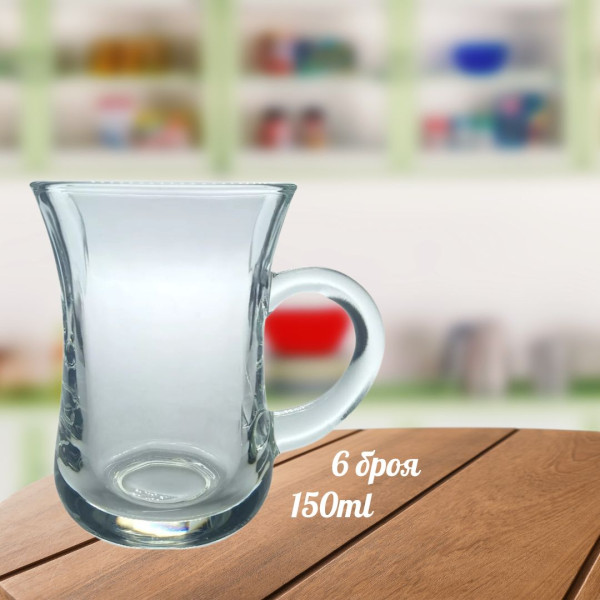 Комплект от 6 броя стъклени чаши, сервиз за кафе или чай, 150ml SD338 3