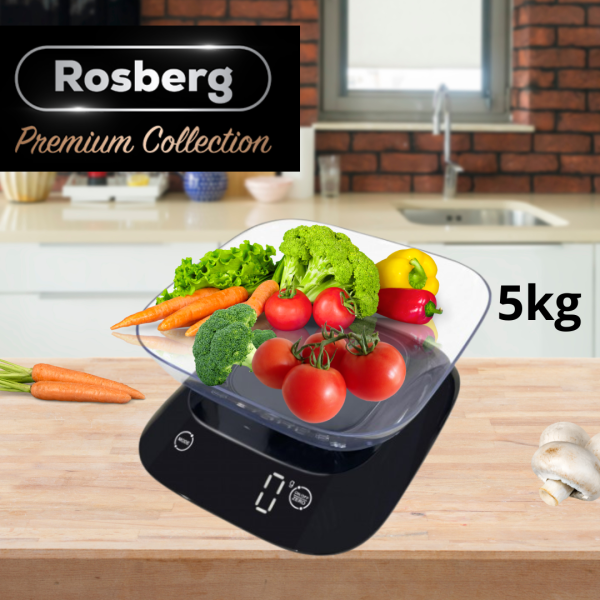 Кухненска везна с купа Rosberg Premium RP51651J , 5кг., 3xAAAбатерии , LED екран, Черен 2