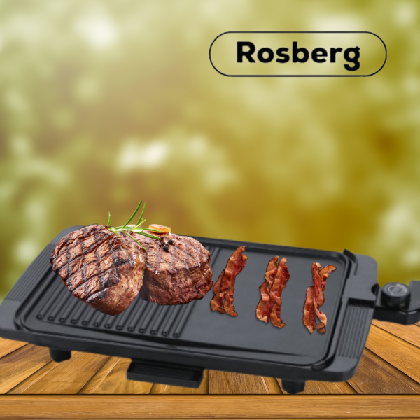 Бездимна електрическа скара Rosberg R51015I, 1500W, 36x26см. плоча с 2 зони на печене, Незалепващо покритие 3