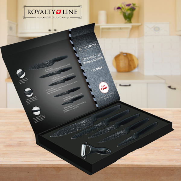 Качествен луксозен комплект Royalty Line RL-MB5S в магнитна кутия 5 бр. ножове+белачка
