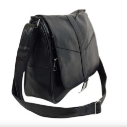 Черна стилна дамска чанта от естествена кожа с капак - Elis