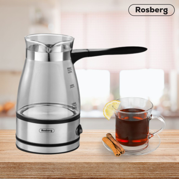 Джезве електрическо Rosberg R51165C, 600W, 500мл., Стъклено, 2 ГОДИНИ ГАРАНЦИЯ