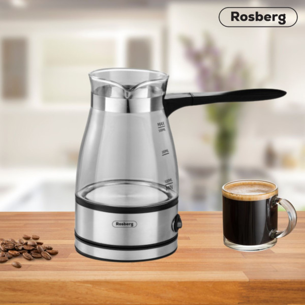 Джезве електрическо Rosberg R51165C, 600W, 500мл., Стъклено, 2 ГОДИНИ ГАРАНЦИЯ 1