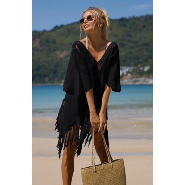 Открийте своя стил с уникалната плажна рокля: плетена на кука с дълбоко V-образно деколте