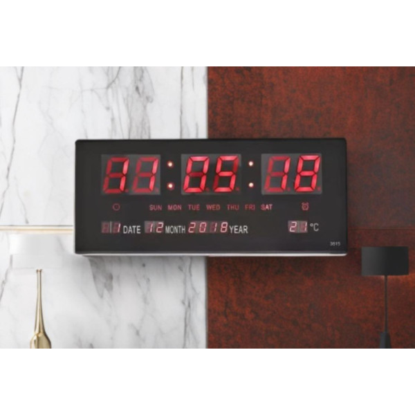 Цифров стенен LED часовник с показване на календар и температура