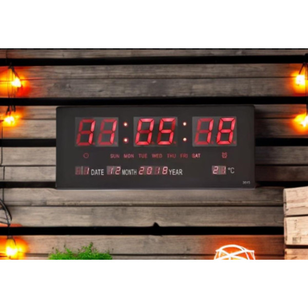 Цифров стенен LED часовник с показване на календар и температура