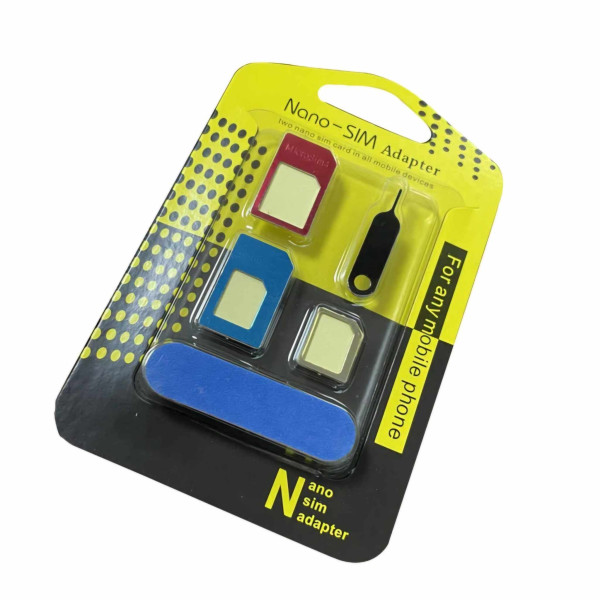 Комплект 5в1 Nano SIM адаптер с Nano SIM към Micro SIM с щифт за изваждане CA48 5