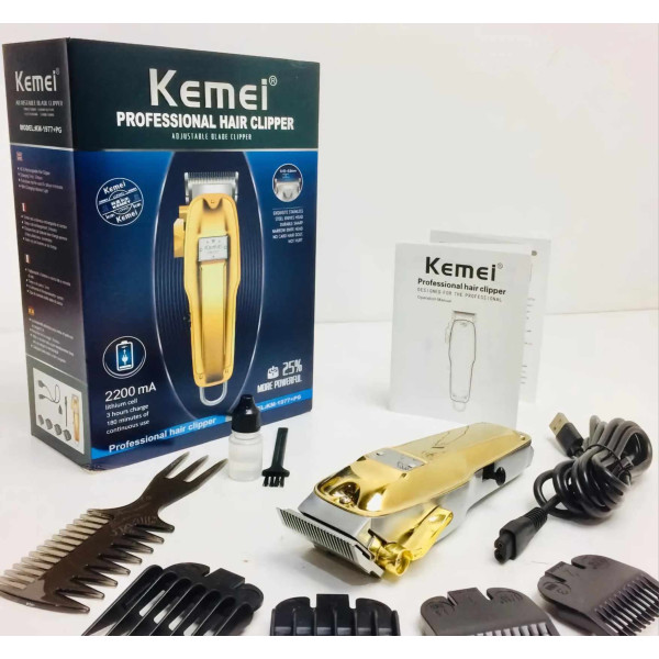 Професионална акумулаторна машинка с приставки за подстригване на коса и брада Kemei KM-1977+PG