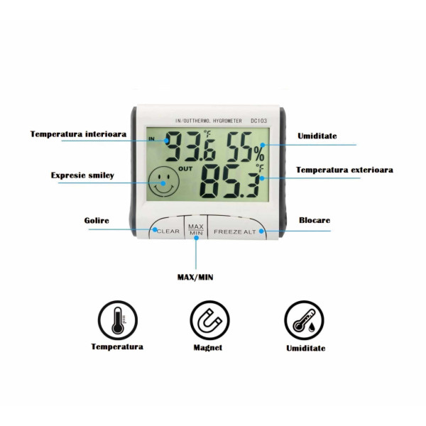 Дигитален вътрешен и външен термометър и влагомер 6