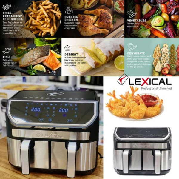 Двоен фритюрник с горещ въздух с тъч скрийн Lexical Airfryer LAF-3080