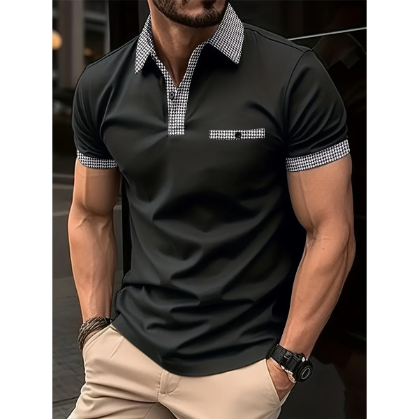 Мъжка ежедневна карирана риза с ревер,4 копчета,винтидж стил и къс ръкав 11