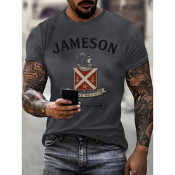 Мъжка тениска с къс ръкав,щампа на ирландско уиски, ежедневна дишаща материя