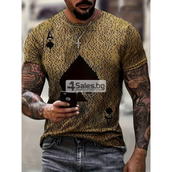 Мъжка тениска с къс ръкав, геометричен 3D принт с дизайн на Асо Пика 12