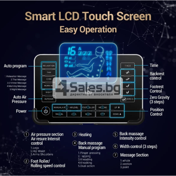 Електрически  луксозен масажен стол за домашна или професионална употреба A6-LCD 8