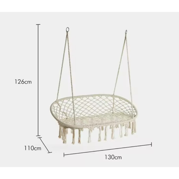Двойна бежова градинска люлка за двама с възглавница 10