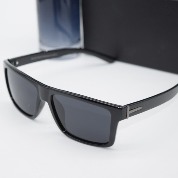 мъжки слънчеви очила от пластмасов материал с две сребърна линия отстрани YJZ62