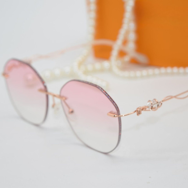 Дамски полигонални слънчеви очила без рамки с изглед с кристални гранули YJZ50