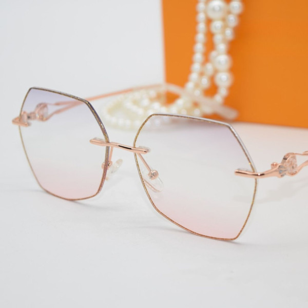 Дамски полигонални слънчеви очила без рамки с изглед с кристални гранули YJZ48