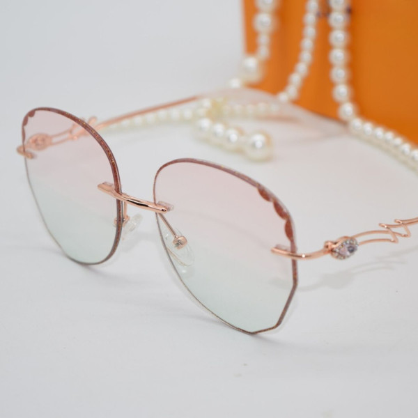 Дамски полигонални слънчеви очила без рамки с изглед с кристални гранули YJZ47