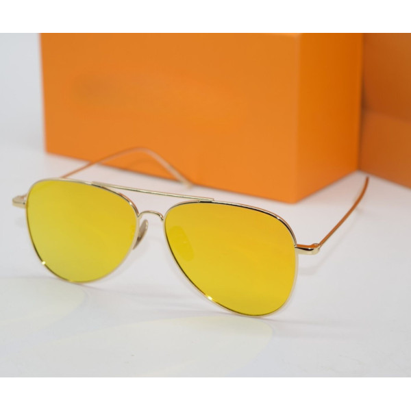 Мъжки слънчеви очила и голямо стъкло отпред, жълт цвят, отстрани златно YJZ18