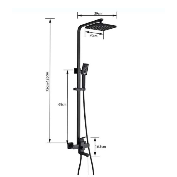 Комплект душ колона, стенен монтаж, двойно управление, керамика, 131-200 мм, черна