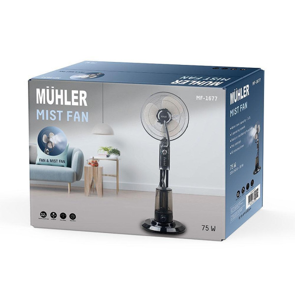 Вентилатор с водна мъгла 16" Muhler MF-1677, 75W, таймер, мехн. упр-е 10