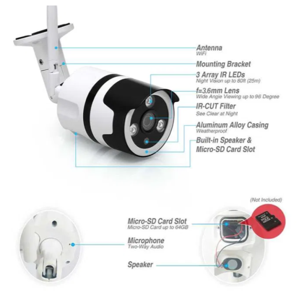 Панорамна безжична Wifi kамера за външно наблюдение,1Tech IP Kapp,HD 1080P Android,IOS