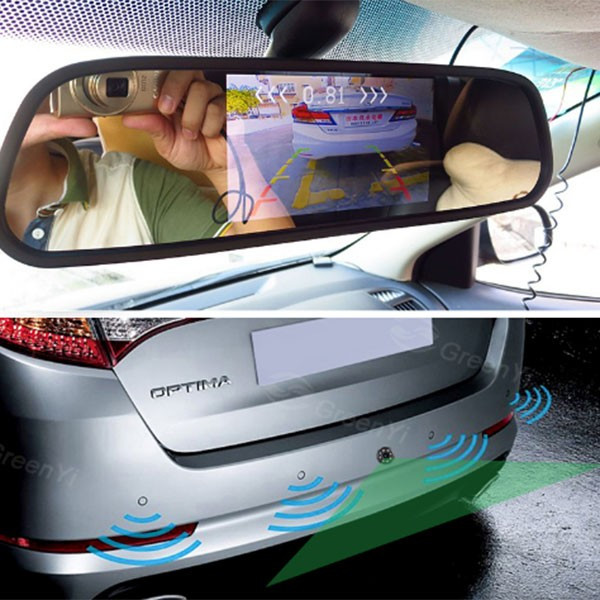 Видеорегистратор тип огледало за задно виждане с датчици за паркиране