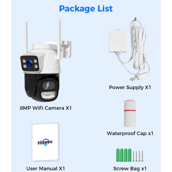 Външна 8MP WiFi Безжична Камера 4K,Автоматично проследяване,iCsee APP