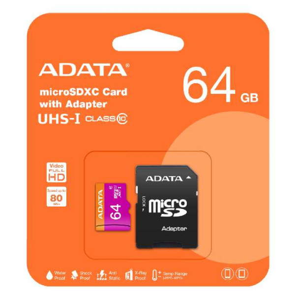 MicroSD карта памет, 80MB/s, 64GB