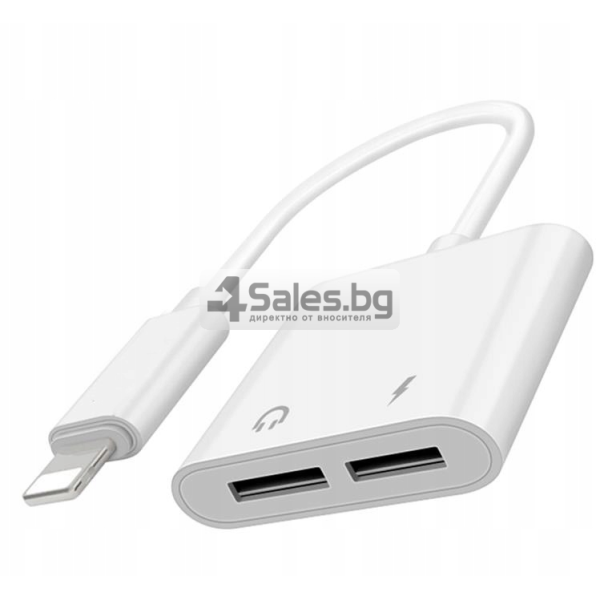 Адаптер Dual Audio & Charge Adapter, Съвместим за iPhone 7/8/X/XS/XR/11/12/13/Plus/Pro/Max CA43 1