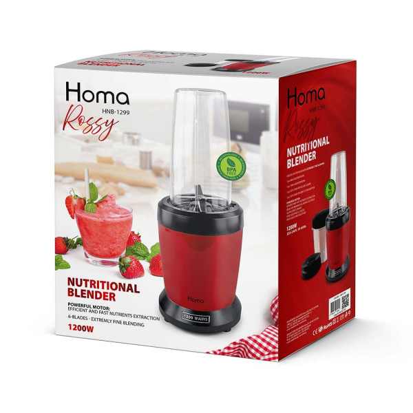 Нутри блендер Homa HNB-1299 Rossy,1200W,6 ножа,2 чаши