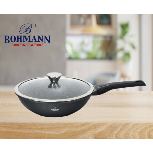 Тиган Уок с капак Bohmann BH1730-28WK, 28см. 3.4л., Лят алуминий, Подвижна дръжка, Индукция