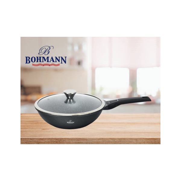 Тиган Уок с капак Bohmann BH1730-28WK, 28см. 3.4л., Лят алуминий, Подвижна дръжка, Индукция