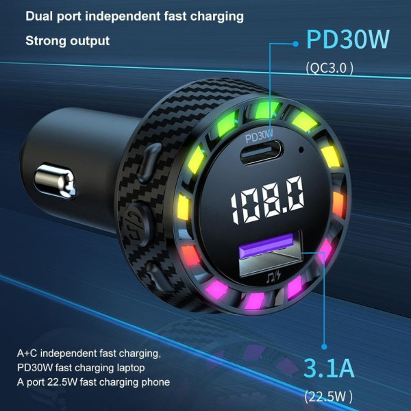 Трансмитер USB зарядно за кола с двоен порт, бързо зареждане,12-24V 4