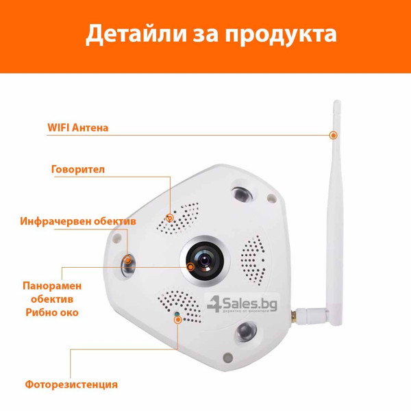IP 3D камера CCTV с Wi Fi , 360 градуса ъгъл на заснемане и нощно виждане IP6