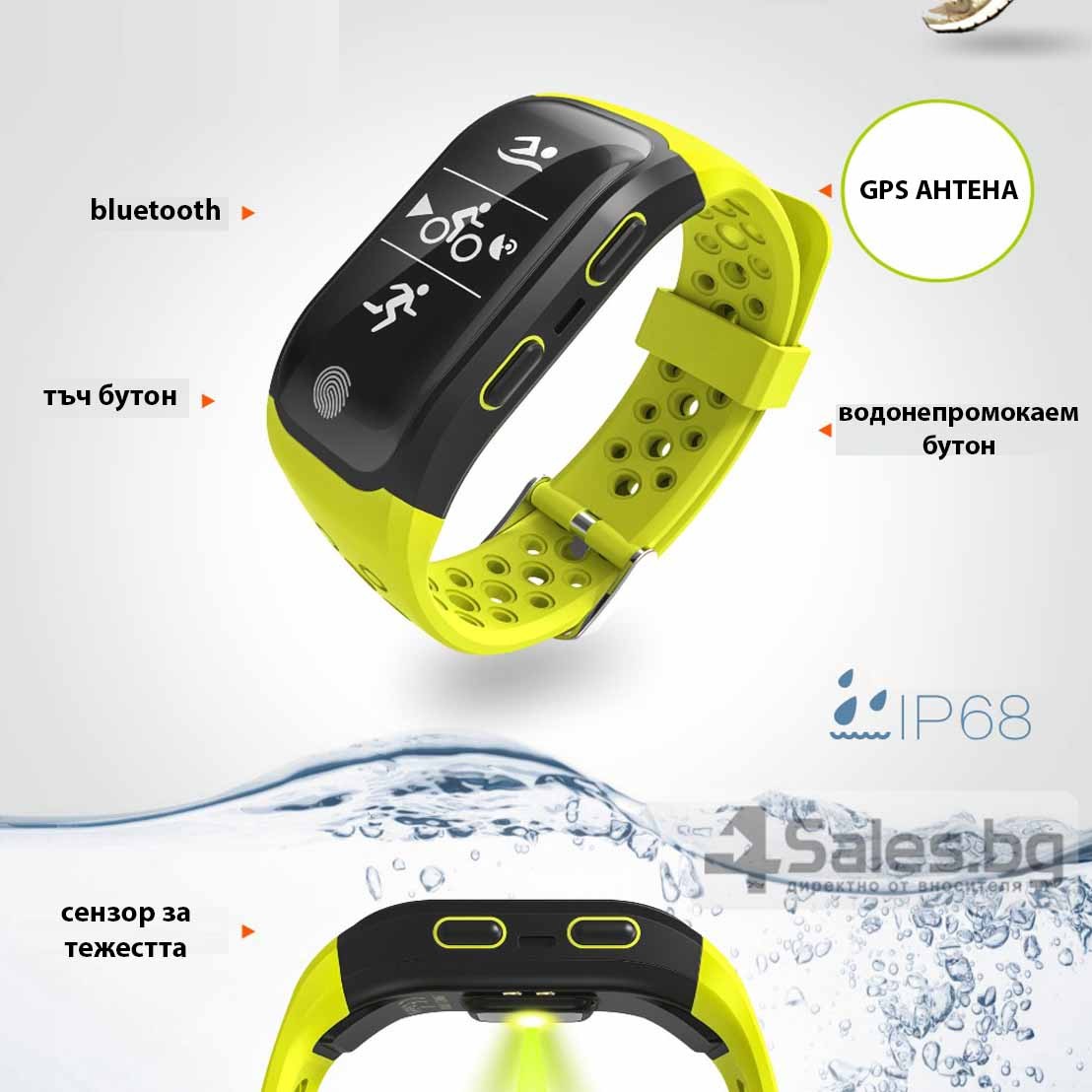 Водоустойчива смарт гривна S908 с крачкомер GPS измерване на сърдечен ритъм SMW18 11