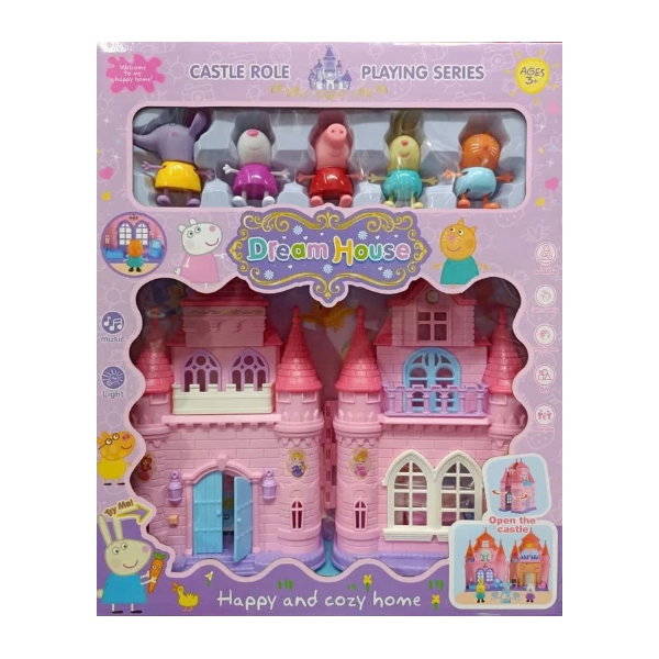 Комплект розов замък със светлини и музика Dream House Happy Cozy