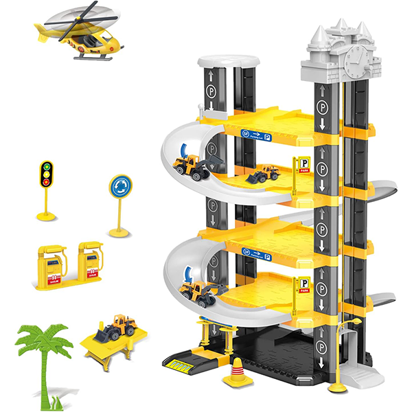 Пететажен паркинг гараж с машини и аксесоари комплект 63 части