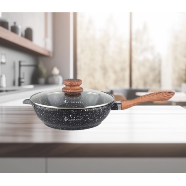 Тиган с капак Goldmann GM-0128L, Дълбок, Лят алуминий, Керам. покр., Индукция 2 — 4sales Тиган с капак Goldmann GM-0128L, Дълбок, Лят алуминий, Керам. покр., Индукция 2