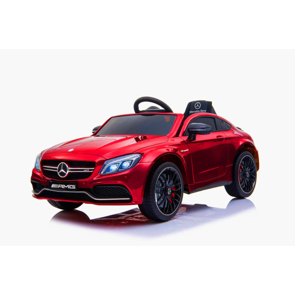 Акумулаторна кола Mercedes Benz C63 AMG 12V с меки гуми, отварящи се врати и кожена седалка 2