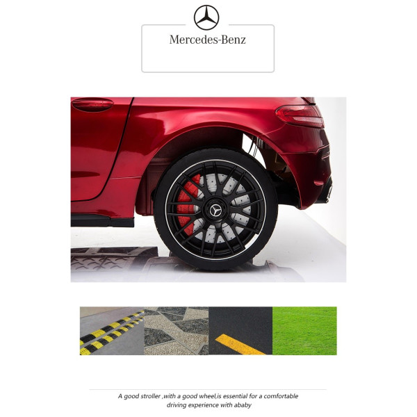 Акумулаторна кола Mercedes Benz C63 AMG 12V с меки гуми, отварящи се врати и кожена седалка 18