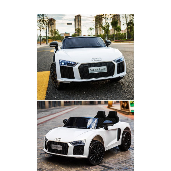 Акумулаторна кола Audi R8 Spyder с меки гуми и кожена седалка 12V