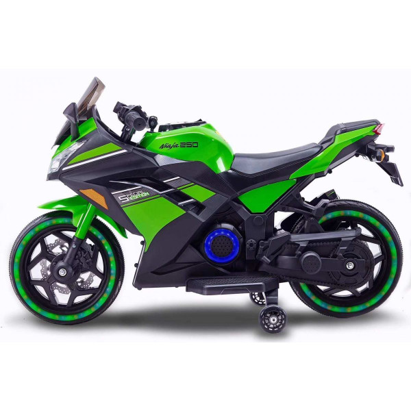 Акумулаторен мотор Kawasaki Ninja с меки гуми и кожена седалка 12V 2