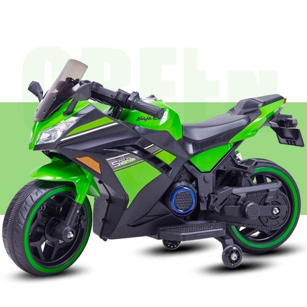 Акумулаторен мотор Kawasaki Ninja с меки гуми и кожена седалка 12V