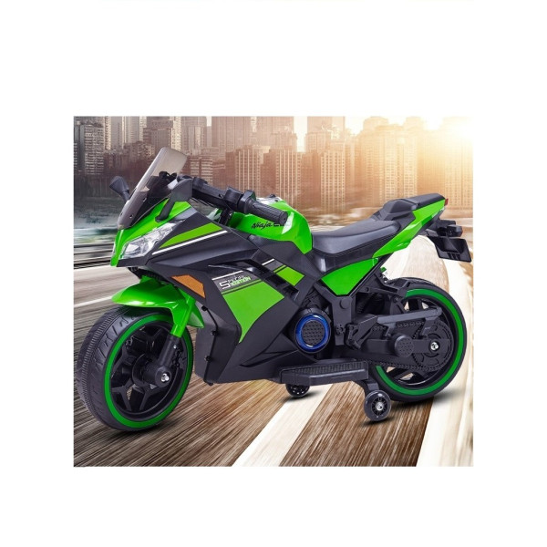 Акумулаторен мотор Kawasaki Ninja с меки гуми и кожена седалка 12V