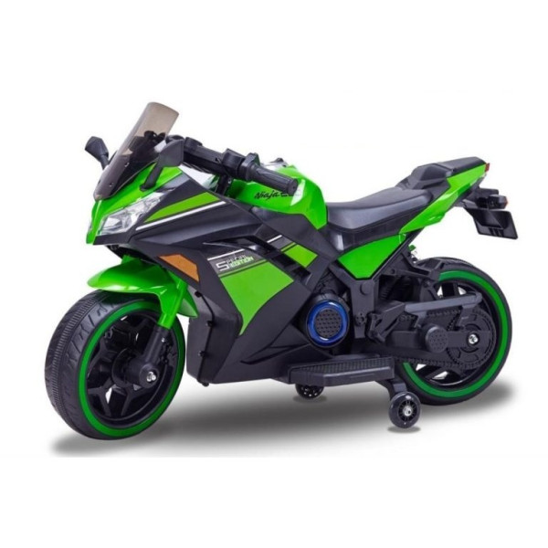 Акумулаторен мотор Kawasaki Ninja с меки гуми и кожена седалка 12V